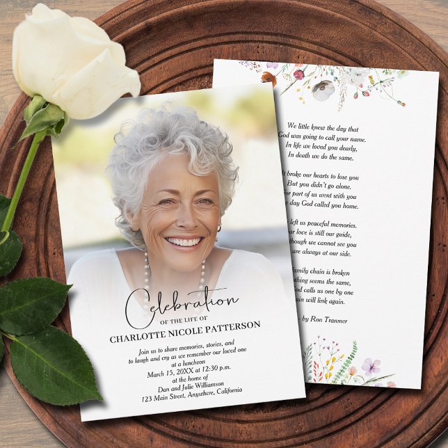 Funeral Celebration of Life Photo Invitation (Wildflowers funeral Celebration of Life photo invitations)