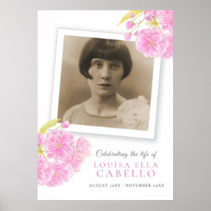 Funeral celebration of life pink blossom photo poster