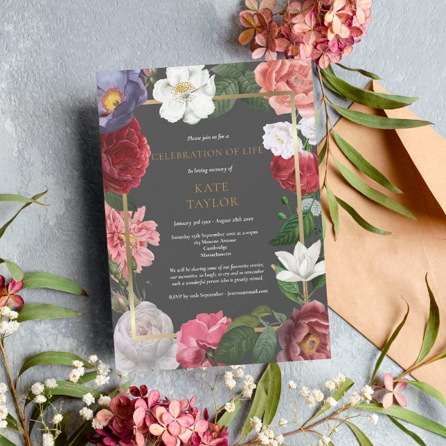 Funeral Celebration of Life Rose Floral Garland Invitation (Creator Uploaded)