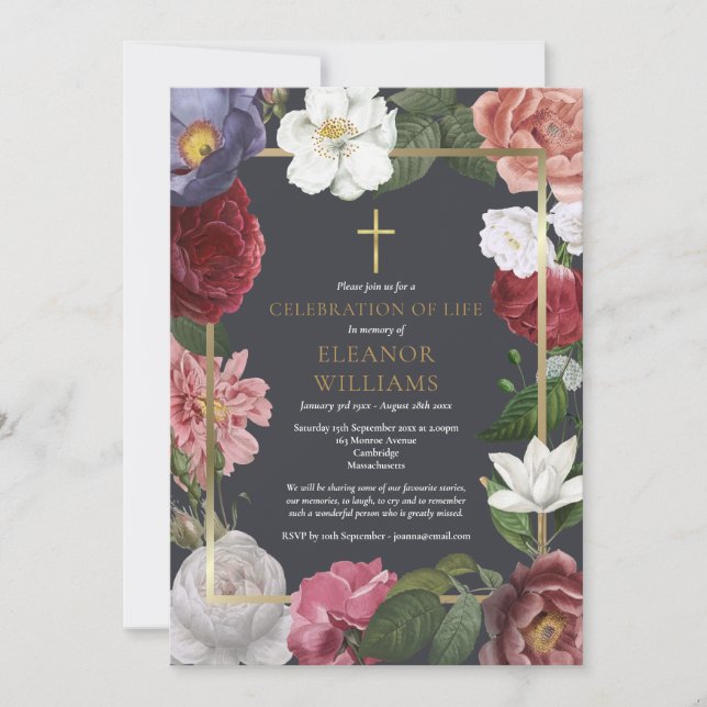 Funeral Celebration of Life Rose Floral Invitation (Front)
