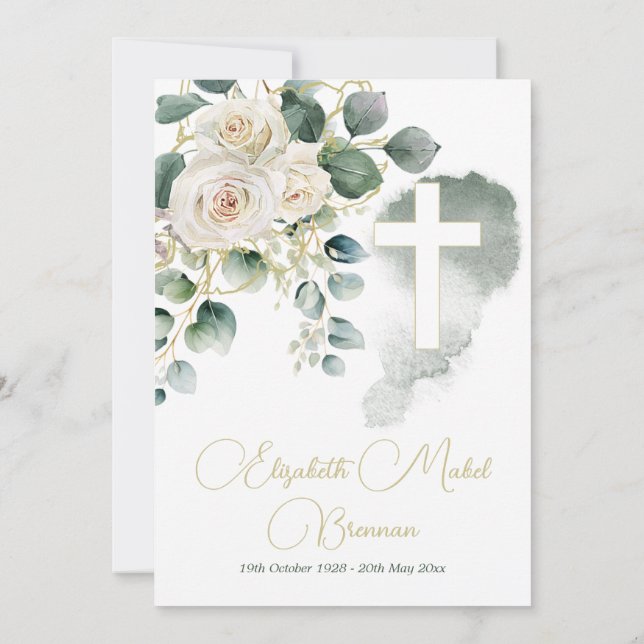 Funeral Christian Elegant  Rose Floral  Invitation (Back)