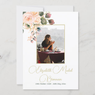 Funeral Christian Photo Elegant Pink Rose Floral Invitation