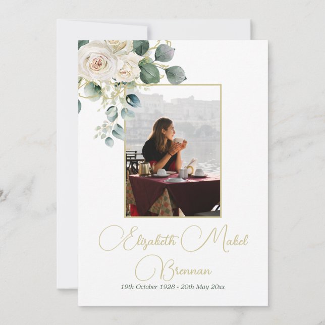 Funeral Christian Photo Elegant  Rose Floral  Invitation (Back)