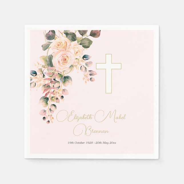 Funeral Christian Photo Elegant Rose Invitation Napkin (Front)