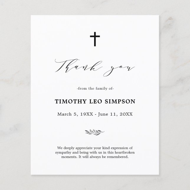 Funeral Cloudy Sympathy Grief Thank You  Card (Front)