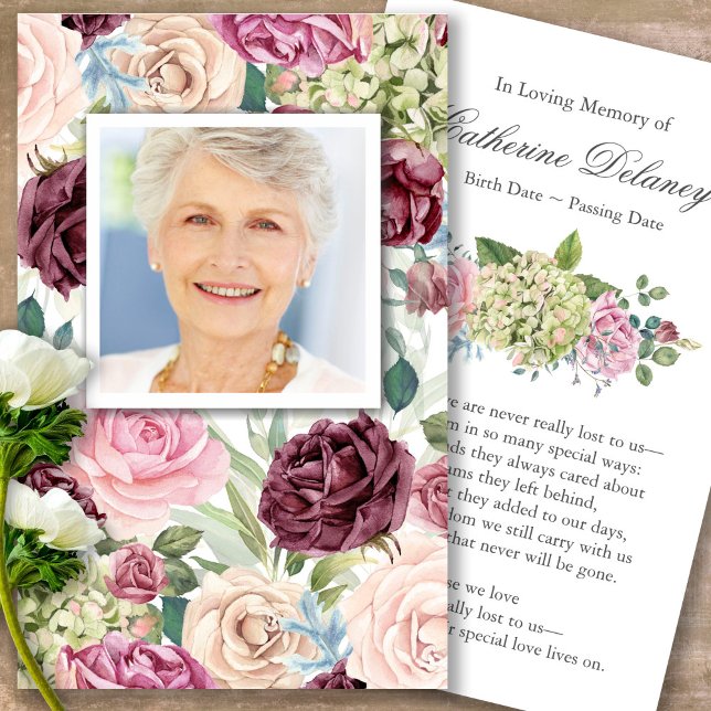 Funeral Country Rose Prayer Sympathy Cards (Forever in our hearts, celebration of life, in loving memory of, prayer cards for bereavement)