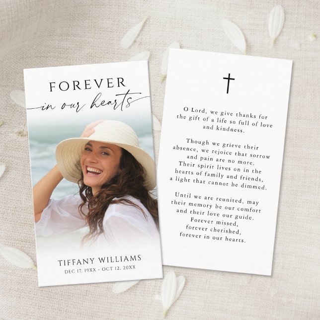 Funeral Cross Photo Forever Hearts Prayer Card (Creator Uploaded)