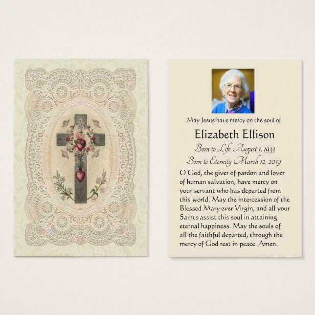 Funeral Cross Religious  Memorial Holy Card - (Front & Back)