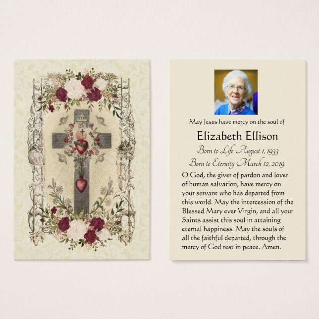 Funeral Cross Religious  Memorial Holy Card - (Front & Back)
