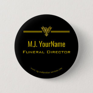 Funeral Director gold stripes and rising phoenix 6 Cm Round Badge