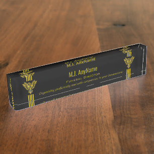 Funeral Director gold stripes and rising phoenix Nameplate