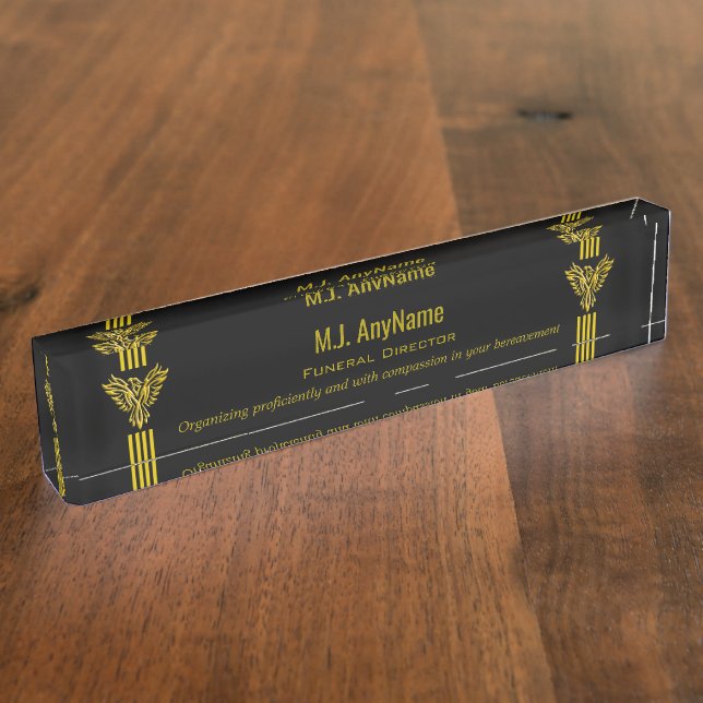 Funeral Director gold stripes and rising phoenix Nameplate (Side)
