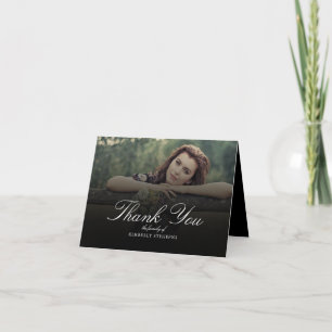 Funeral Elegant Black Thank You Photo