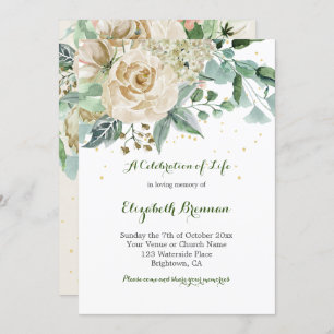Funeral Elegant  Rose Floral Green Foliage Invitation