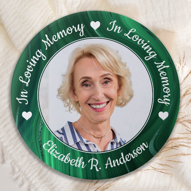 Funeral Emerald Green Marble Photo Memorial 7.5 Cm Round Badge (Creator Uploaded)