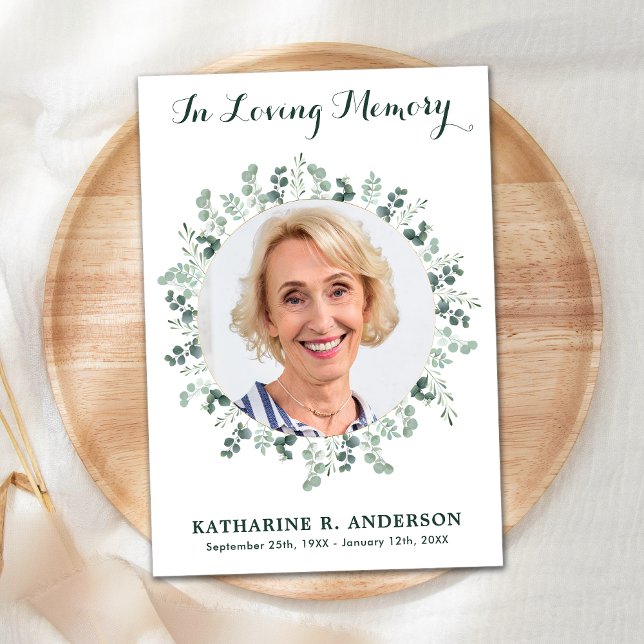 Funeral Eucalyptus Sympathy Photo Memorial Thank You Card (Creator Uploaded)