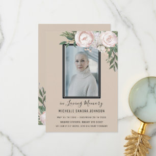 Funeral Floral Beige Photo Memorial Program Thank You Card