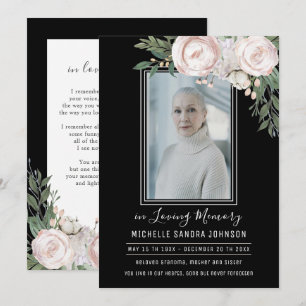 Funeral Floral Black Photo Memorial Prayer Card