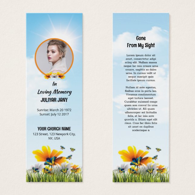 Funeral Floral Bookmark Template (Front & Back)