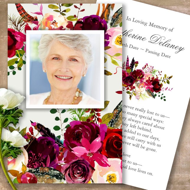 Funeral Floral Memorial Prayer Sympathy Cards (Forever in our hearts, celebration of life, in loving memory of, prayer cards for bereavement)