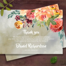 Funeral Floral Memorial Sympathy Thank You Card