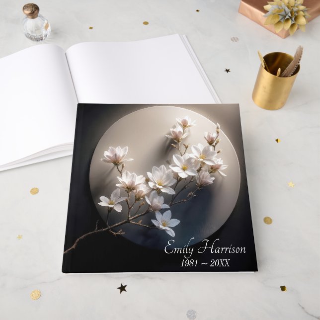 Funeral Flowering Dogwood Tree Branch Guest Book (Front Open)