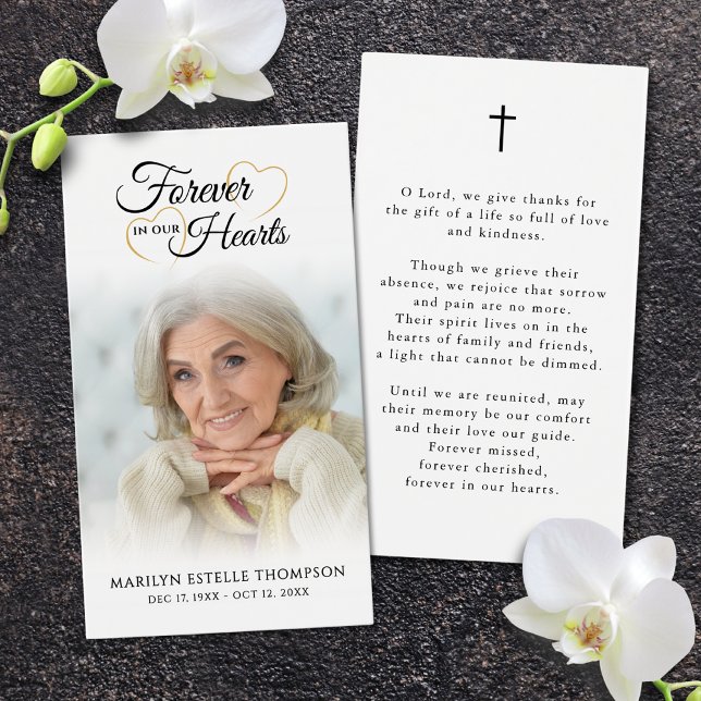 Funeral Forever Hearts Cross Photo Prayer Card (Creator Uploaded)