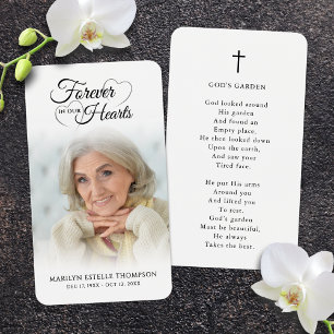 Funeral Forever Hearts Cross Photo Prayer Card