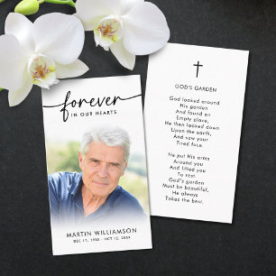 Funeral Forever Hearts Photo Cross Prayer Card