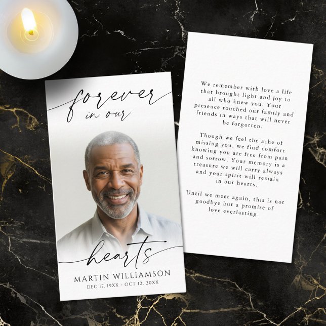 Funeral Forever Hearts Photo Modern Prayer Card (Creator Uploaded)