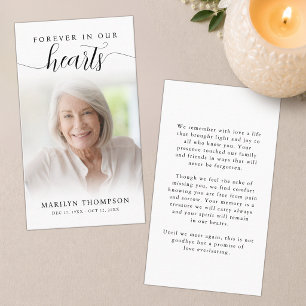 Funeral Forever Hearts Script Photo Prayer Card