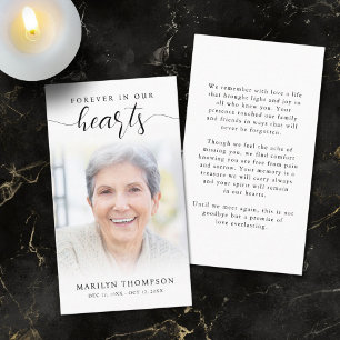 Funeral Forever Hearts Script Photo Prayer Card