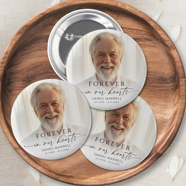 Funeral Forever in Our Hearts Photo Memorial 6 Cm Round Badge (Creator Uploaded)