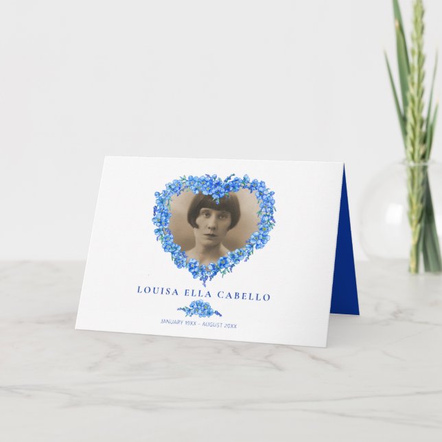 Funeral forget-me-not blue flower heart poem thank you card (Front)