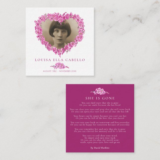 Funeral forget-me-nots she is gone poem pink card (Front/Back)