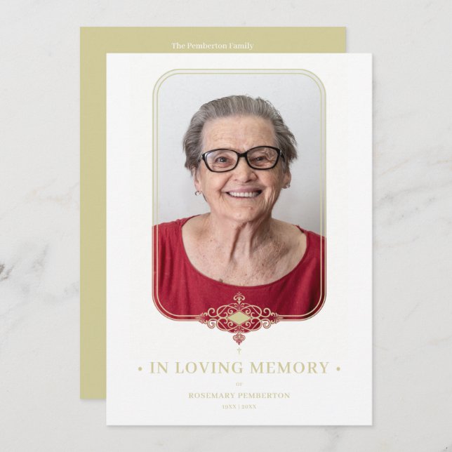 Funeral Golden Effect Ornamental Lace Effect Photo Invitation (Front/Back)