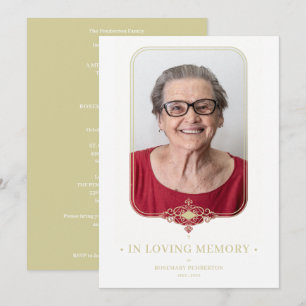 Funeral Golden Effect Ornamental Lace Effect Photo Invitation