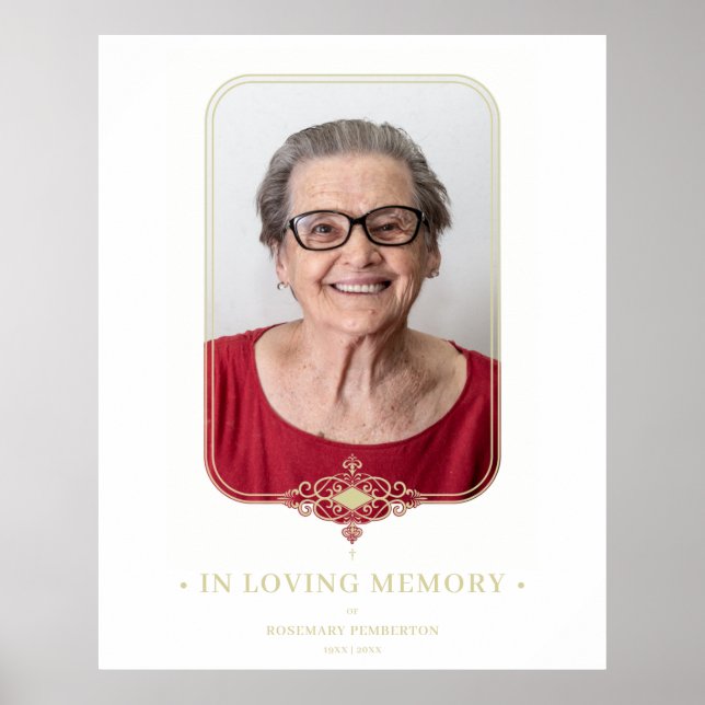 Funeral Golden Effect Ornamental Lace Effect Photo Poster (Front)