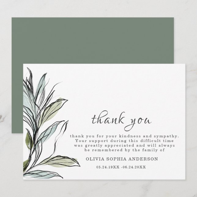 Funeral Graphic  Botanical Elegant Card (Front/Back)