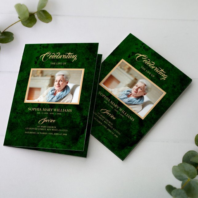 Funeral Green & Gold Calligraphy |Memorial Program Programme (Creator Uploaded)