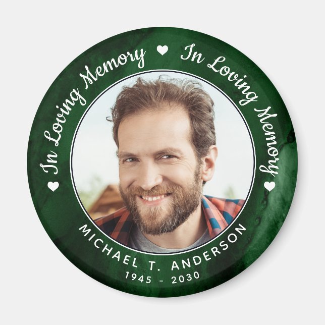 Funeral Green Marble Loving Memory Photo Memorial Magnet (Front)