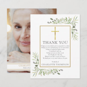 Funeral Greenery Christian Photo Poem Thank You Card