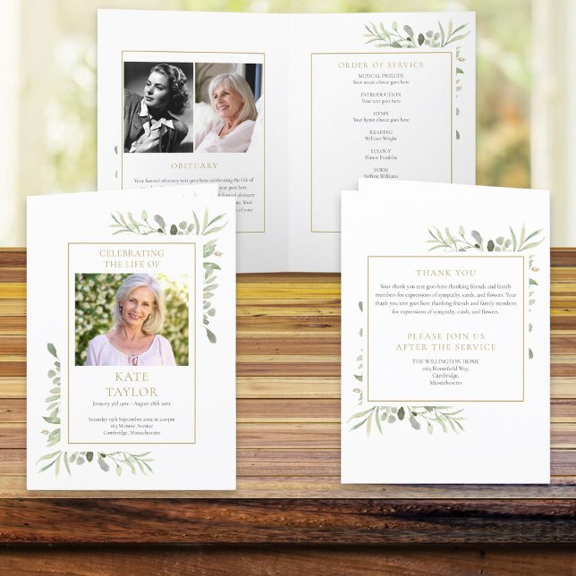 Funeral Greenery Memorial Order Of Service Folded Programme (Creator Uploaded)