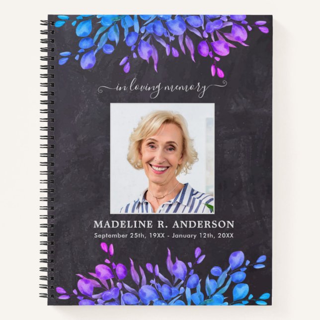 Funeral Guestbook Botanical Photo Budget Memorial Notebook (Front)