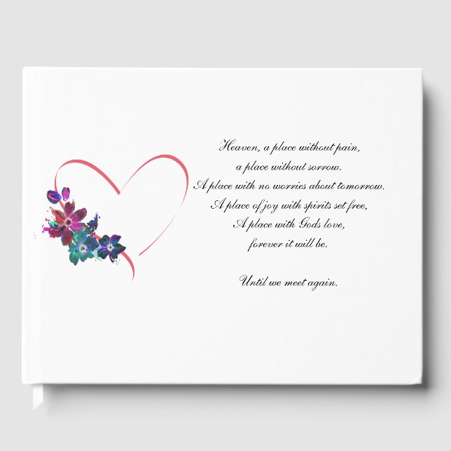 Funeral Guestbook heart and flowers. (Front)