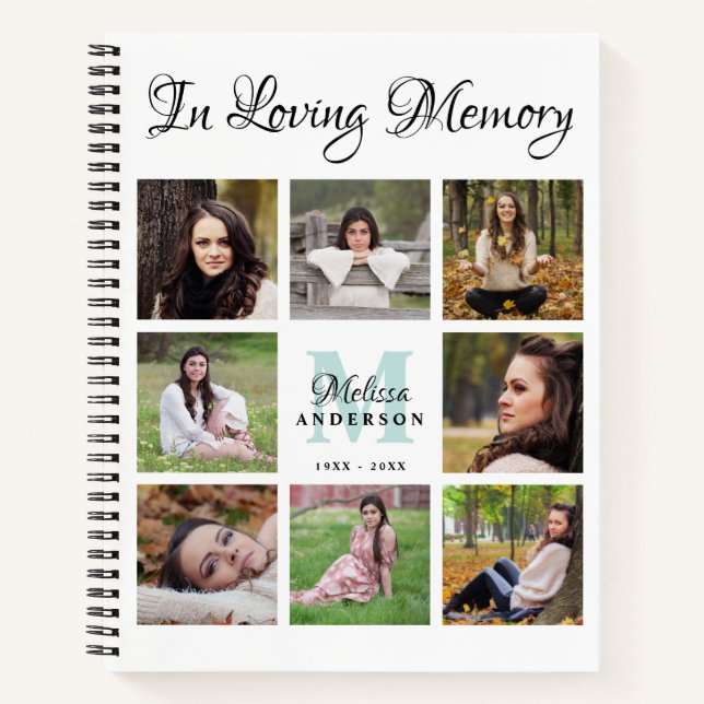 Funeral GuestBook Personalised 8 Photo Memorial Notebook (Front)