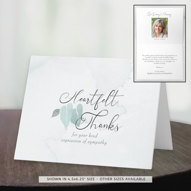 Funeral Heartfelt Thanks Green Heart Leaves Thank You Card (Creator Uploaded)