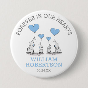 Funeral In Loving Memory   Blue Hearts Elephants 7.5 Cm Round Badge