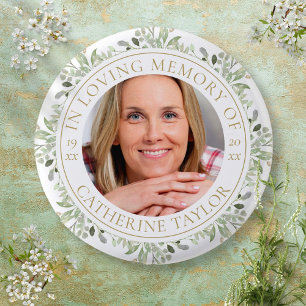 Funeral In Loving Memory Greenery Photo 3 Cm Round Badge
