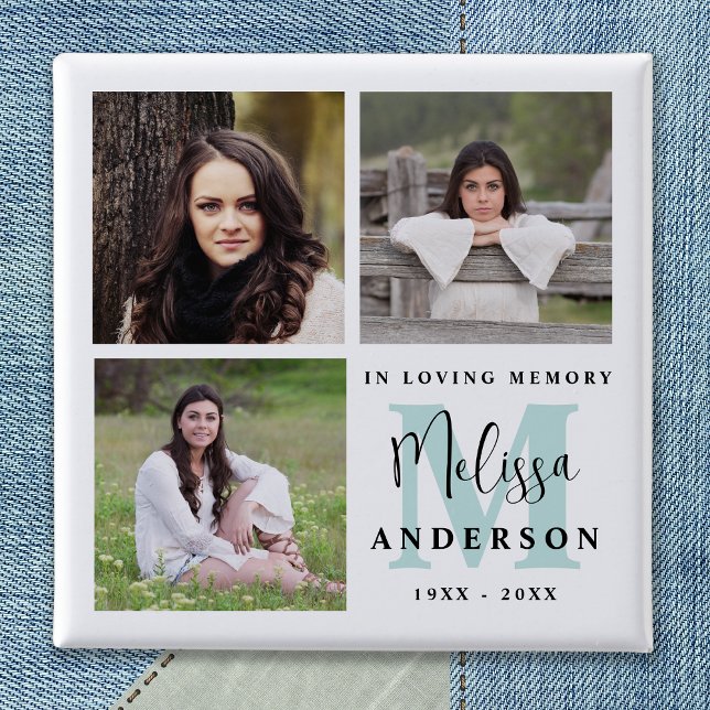 Funeral In Loving Memory Monogram Photo 15 Cm Square Badge (Creator Uploaded)